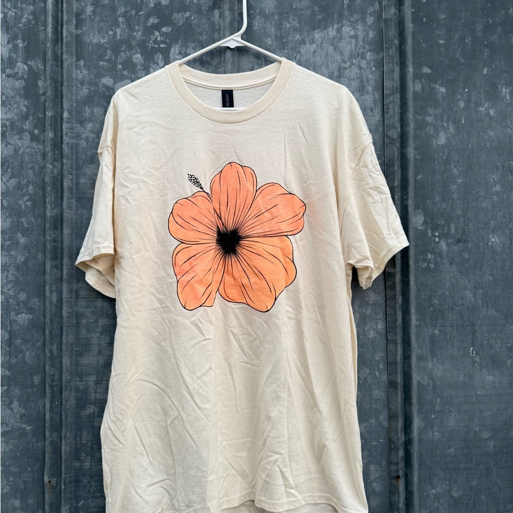 Gildan Cream Tee with Orange Floral Design